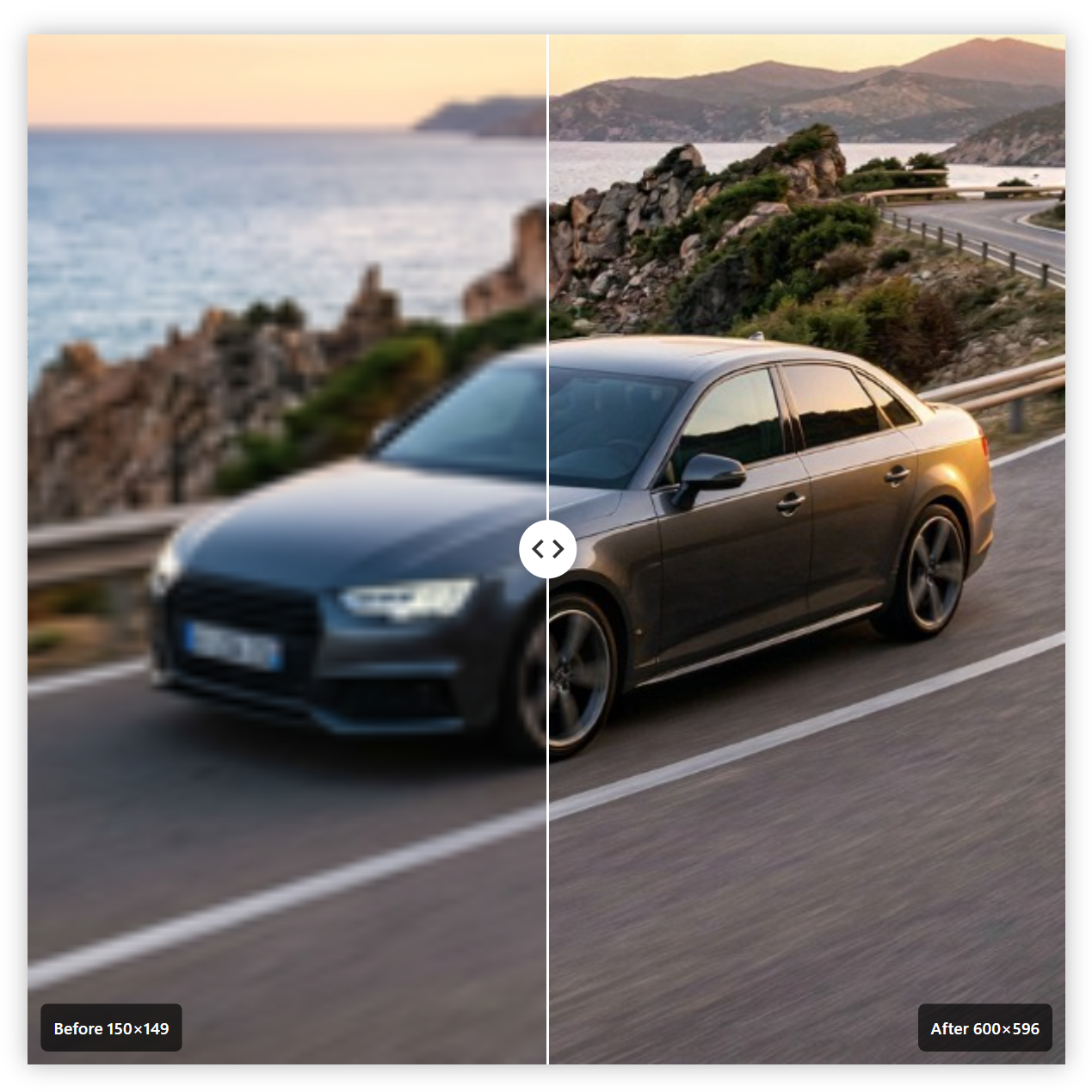 Before and after comparison with the quality slider