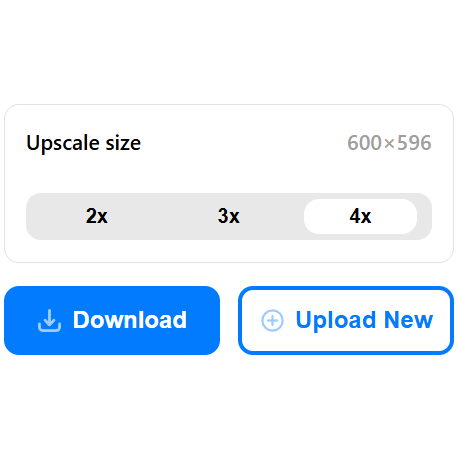 Upscale size options and download or upload new image